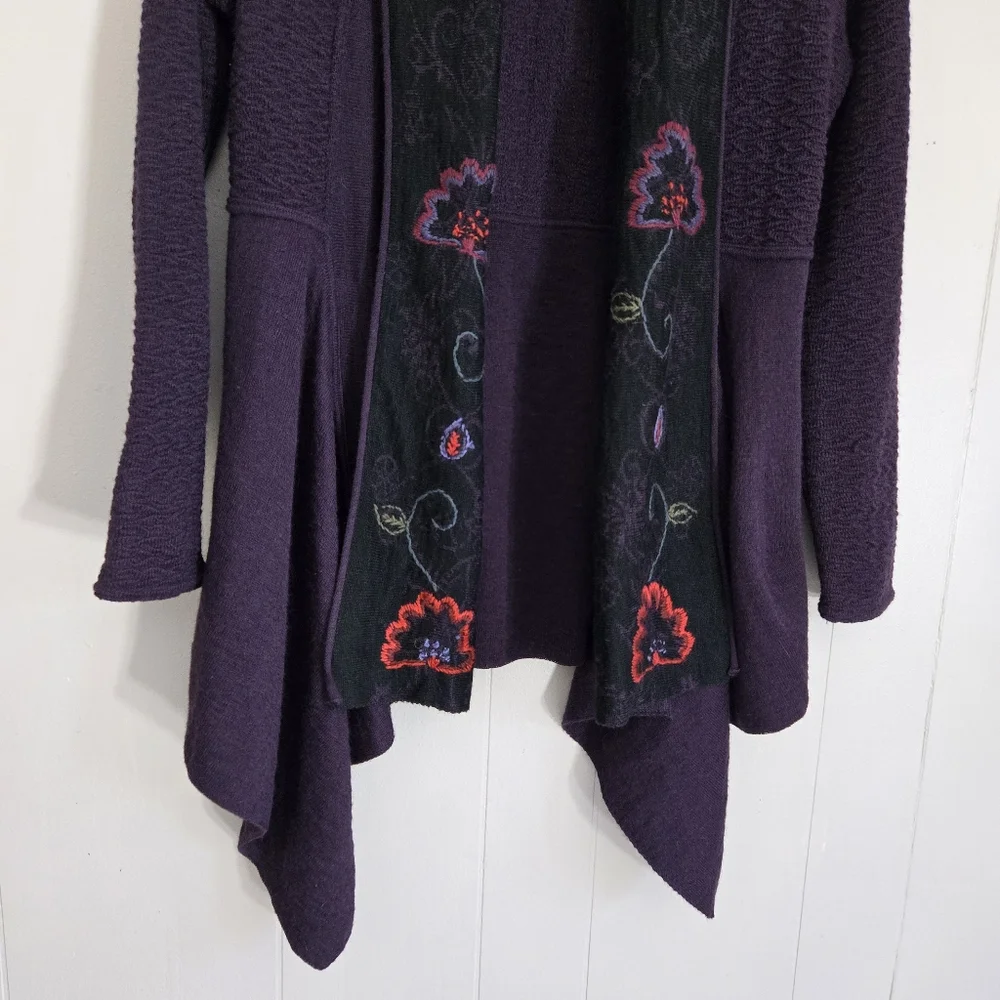 Simply Natural Fantasia Alpaca Blend Open Front Cardigan Shawl Collar Embroidery - Picture 4 of 12